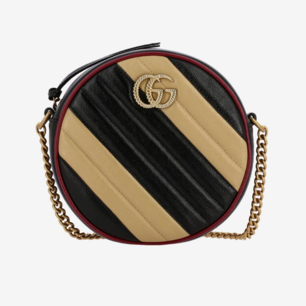 Gucci GG Mini Marmont Round Shoulder bag in Beige and Black NEW WITH DUSTBAG